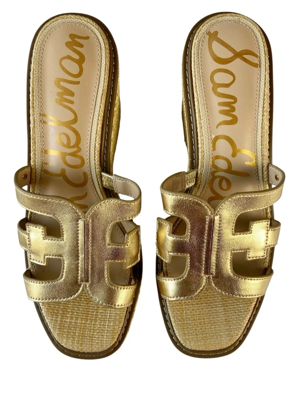 Sam Edelman Laine Gold Leather Platform Espadrille Wedge Sandals Size 9 NWOB